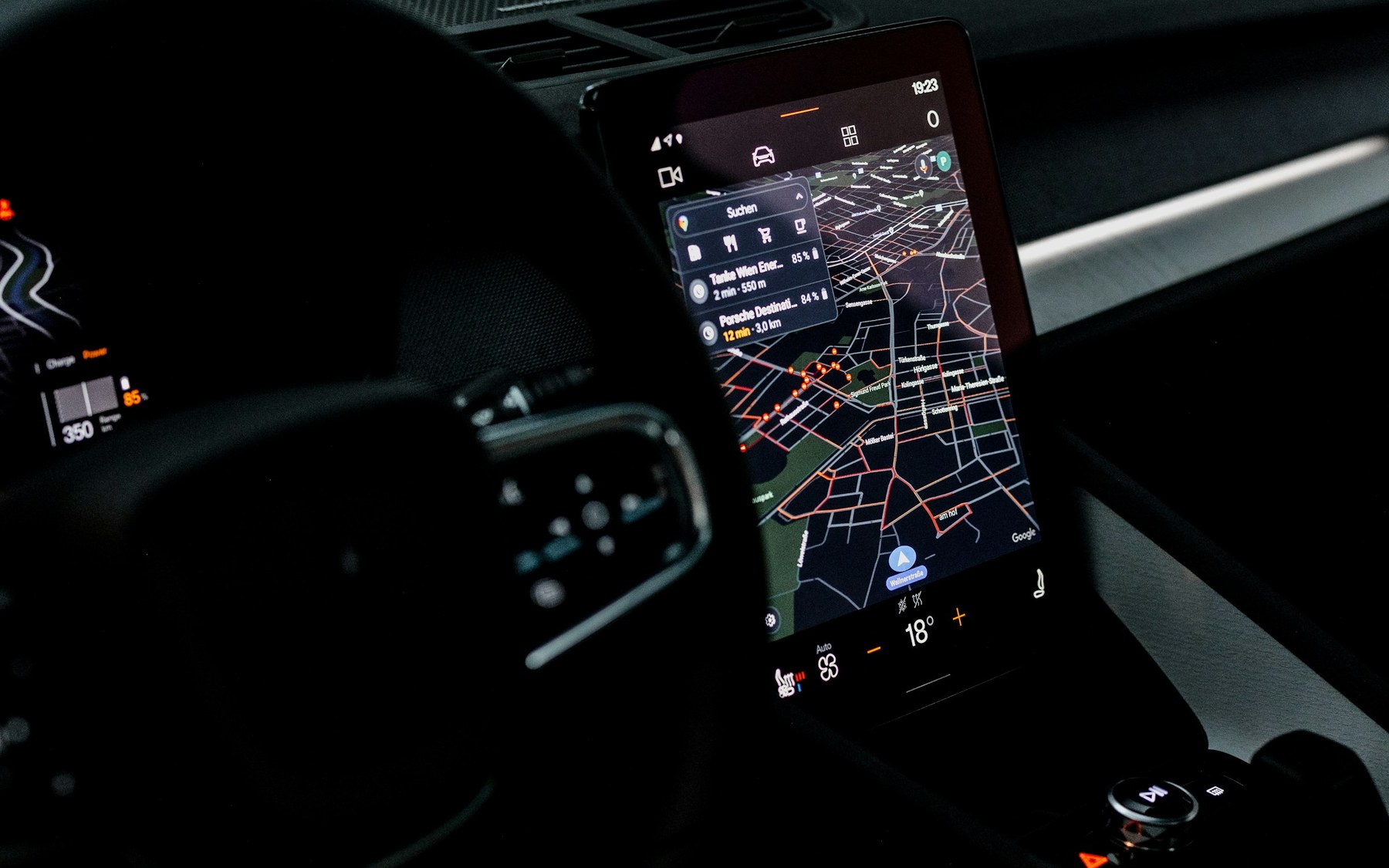 Real car dashboard with navigation on the center display