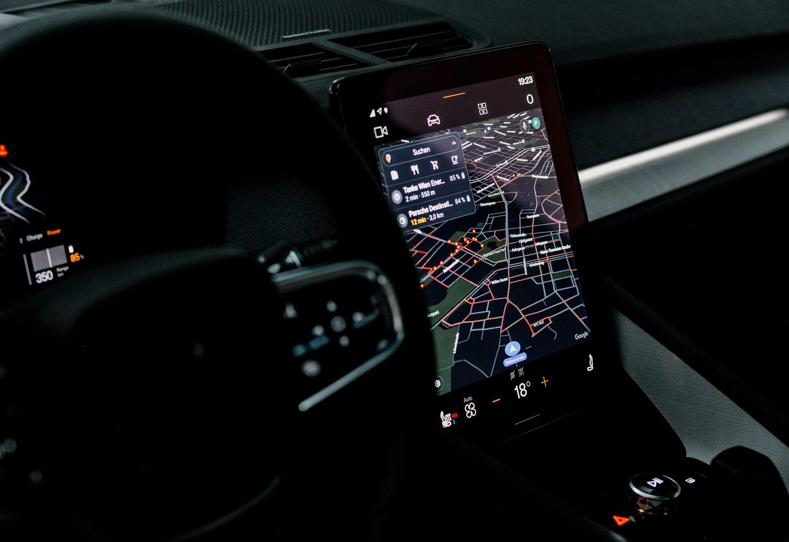 Car display showing navigation on a real dashboard
